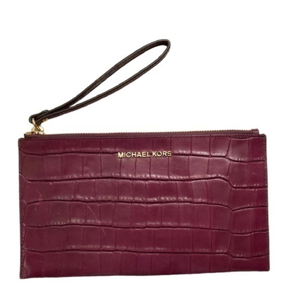 Michael kors burgandy red embossed leather wristlet clutch bag